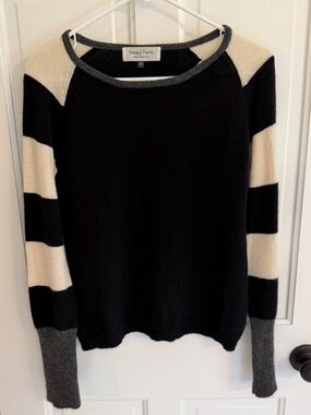 Snappy Turtle 100% Cashmere Colorblock Striped Sweater Black Medium